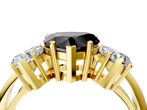 Yellow gold Three-Stone Fancy Black Heart Cut Cut Diamond Engagement Ring with Prong Setting on a White Gold Band_4