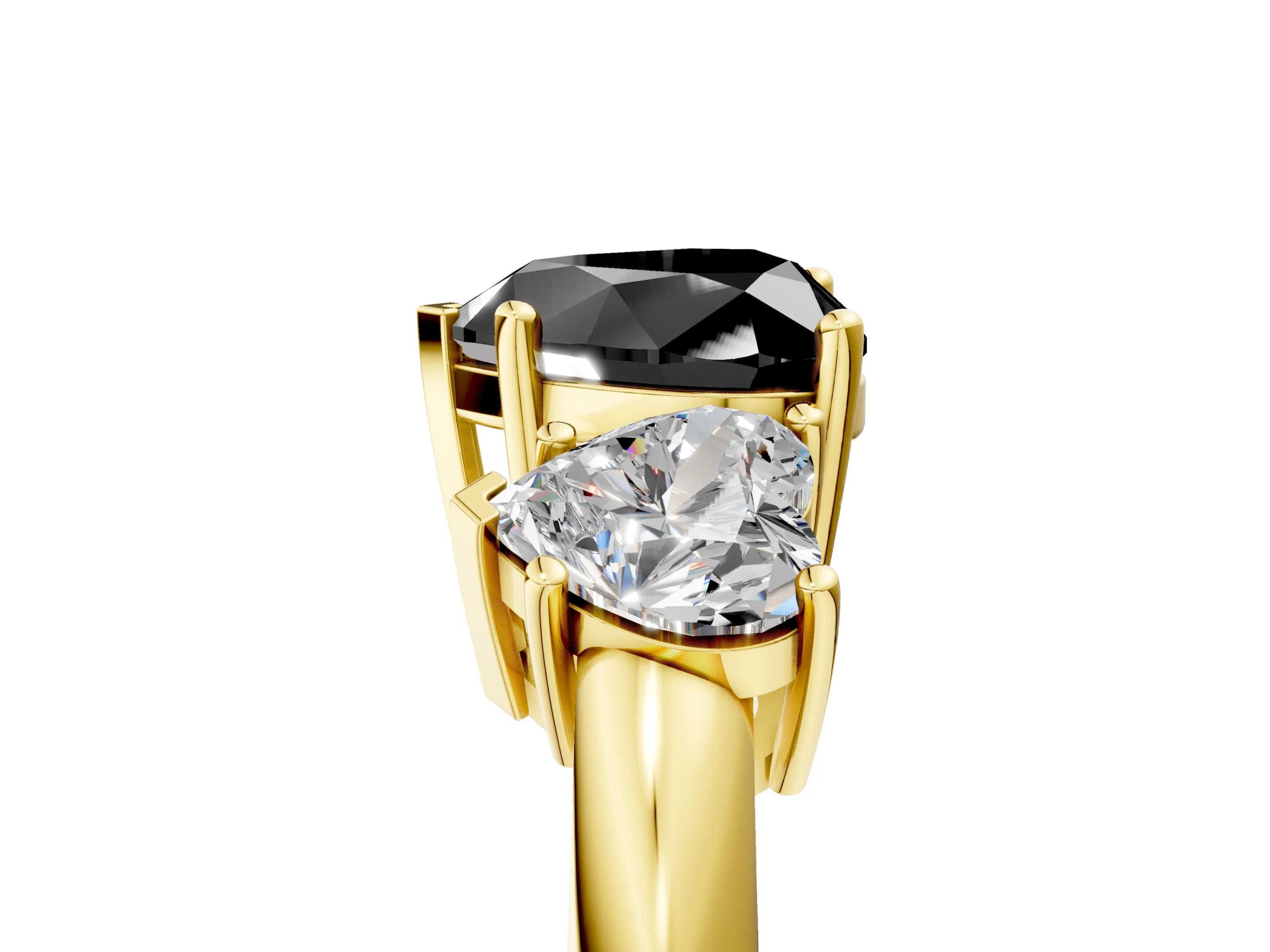 Yellow gold Three-Stone Fancy Black Heart Cut Cut Diamond Engagement Ring with Prong Setting on a White Gold Band_5