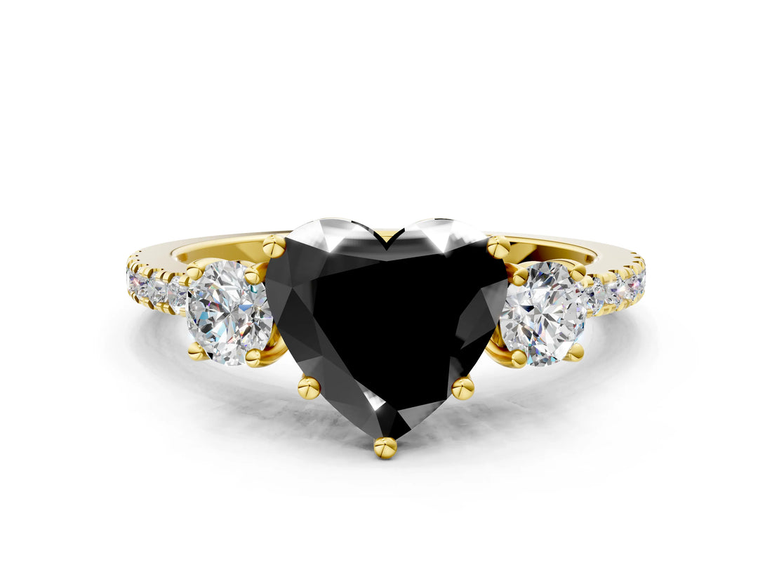 Yellow gold Three-Stone Fancy Black Heart Cut Cut Diamond Pavé Band with Prong Setting_25