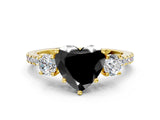 Yellow gold Three-Stone Fancy Black Heart Cut Cut Diamond Pavé Band with Prong Setting_25
