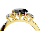 Yellow gold Three-Stone Fancy Black Heart Cut Cut Diamond Pavé Band with Prong Setting_29