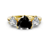 Yellow gold Three-Stone Fancy Black Heart Cut Cut Diamond Ring with Channel Set Band and Four-Prong Setting