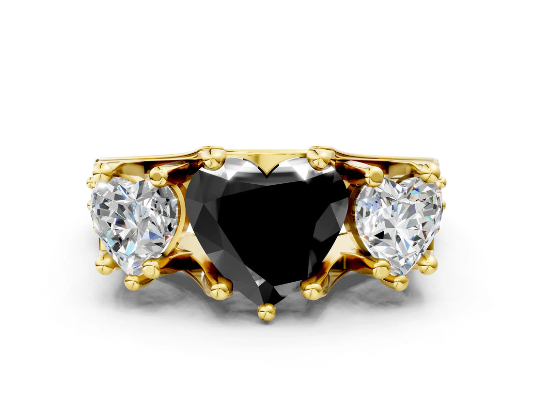 Yellow gold Three-Stone Fancy Black Heart Cut Cut Diamond Ring with Channel-Set Band and Four-Prong Setting_12