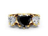 Yellow gold Three-Stone Fancy Black Heart Cut Cut Diamond Ring with Channel-Set Band and Four-Prong Setting_12