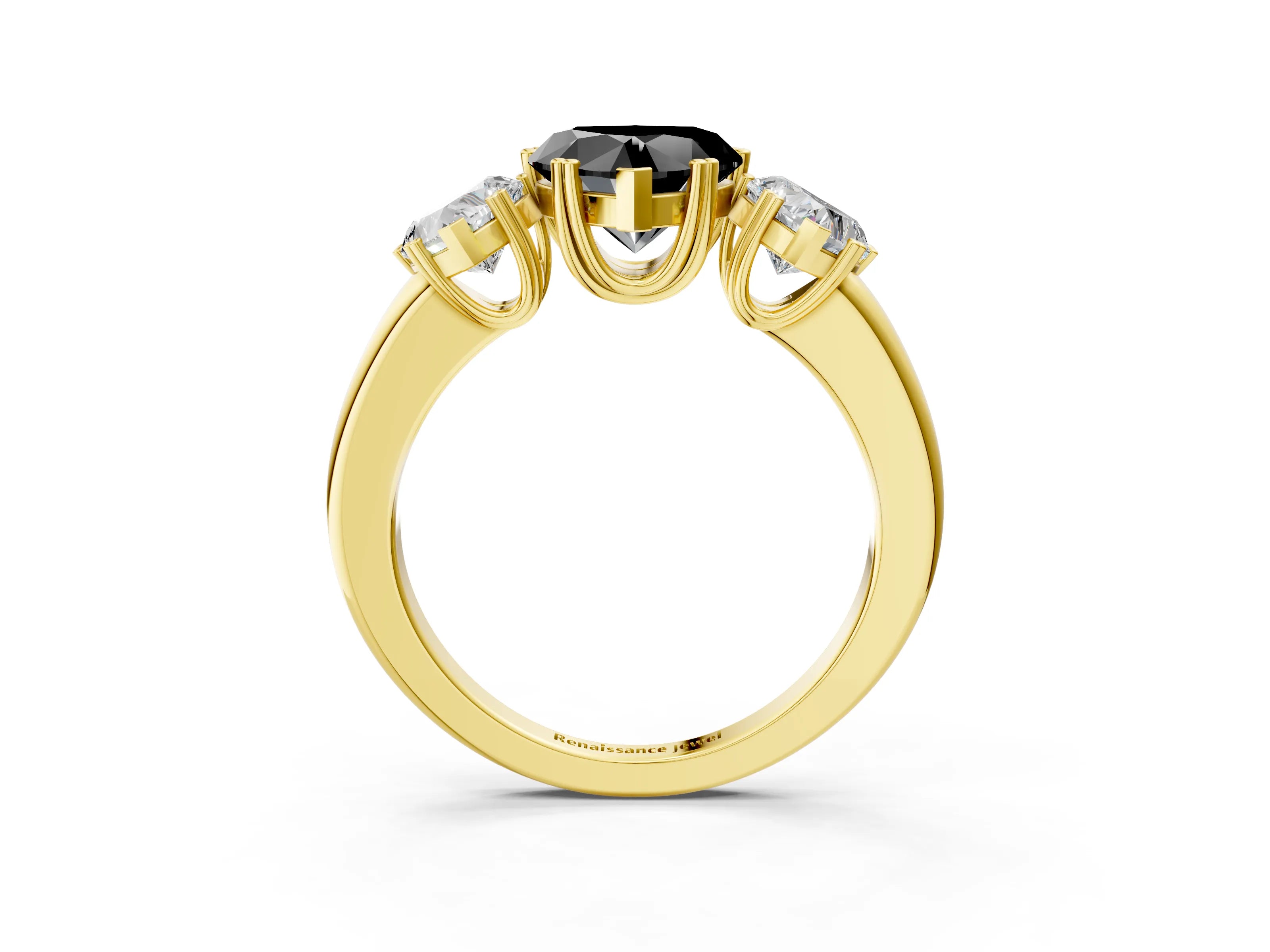 Yellow gold Three-Stone Fancy Black Heart Cut Cut Diamond Ring with Channel Set Band and Four-Prong Setting_3