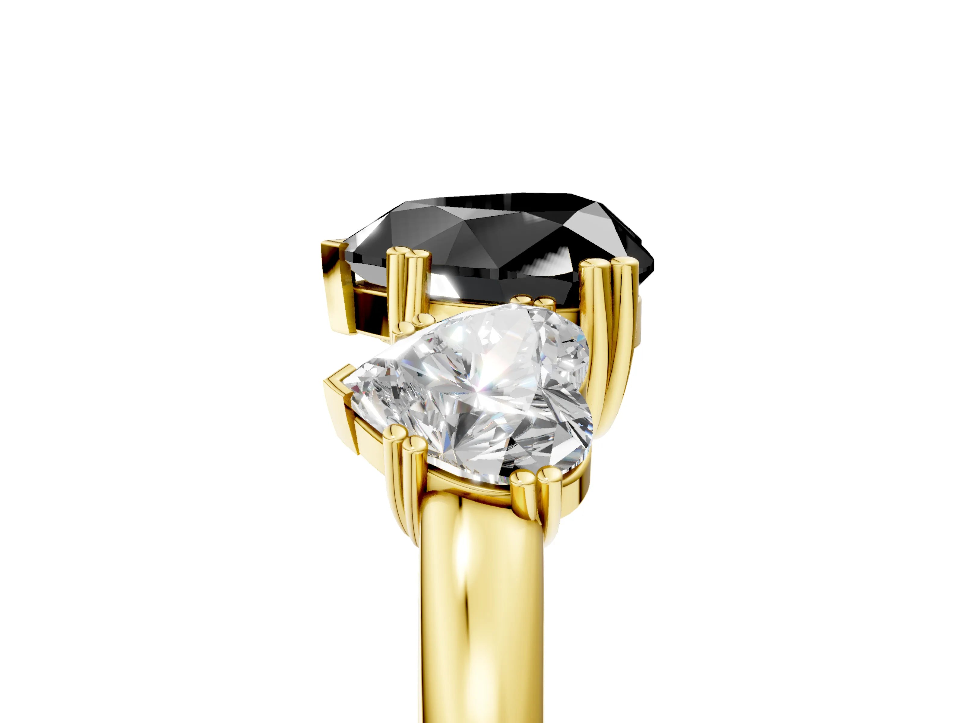 Yellow gold Three-Stone Fancy Black Heart Cut Cut Diamond Ring with Channel Set Band and Four-Prong Setting_5
