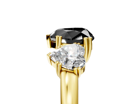 Yellow gold Three-Stone Fancy Black Heart Cut Cut Diamond Ring with Channel Set Band and Four-Prong Setting_5