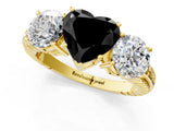 Yellow gold Three-Stone Fancy Black Heart Cut Cut Diamond Ring with Channel-Set Band and Prong Setting_1