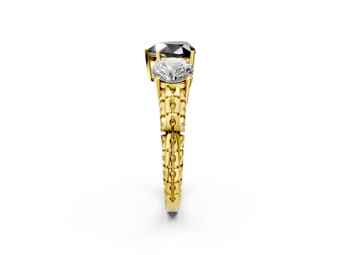 Yellow gold Three-Stone Fancy Black Heart Cut Cut Diamond Ring with Channel-Set Band and Prong Setting_2