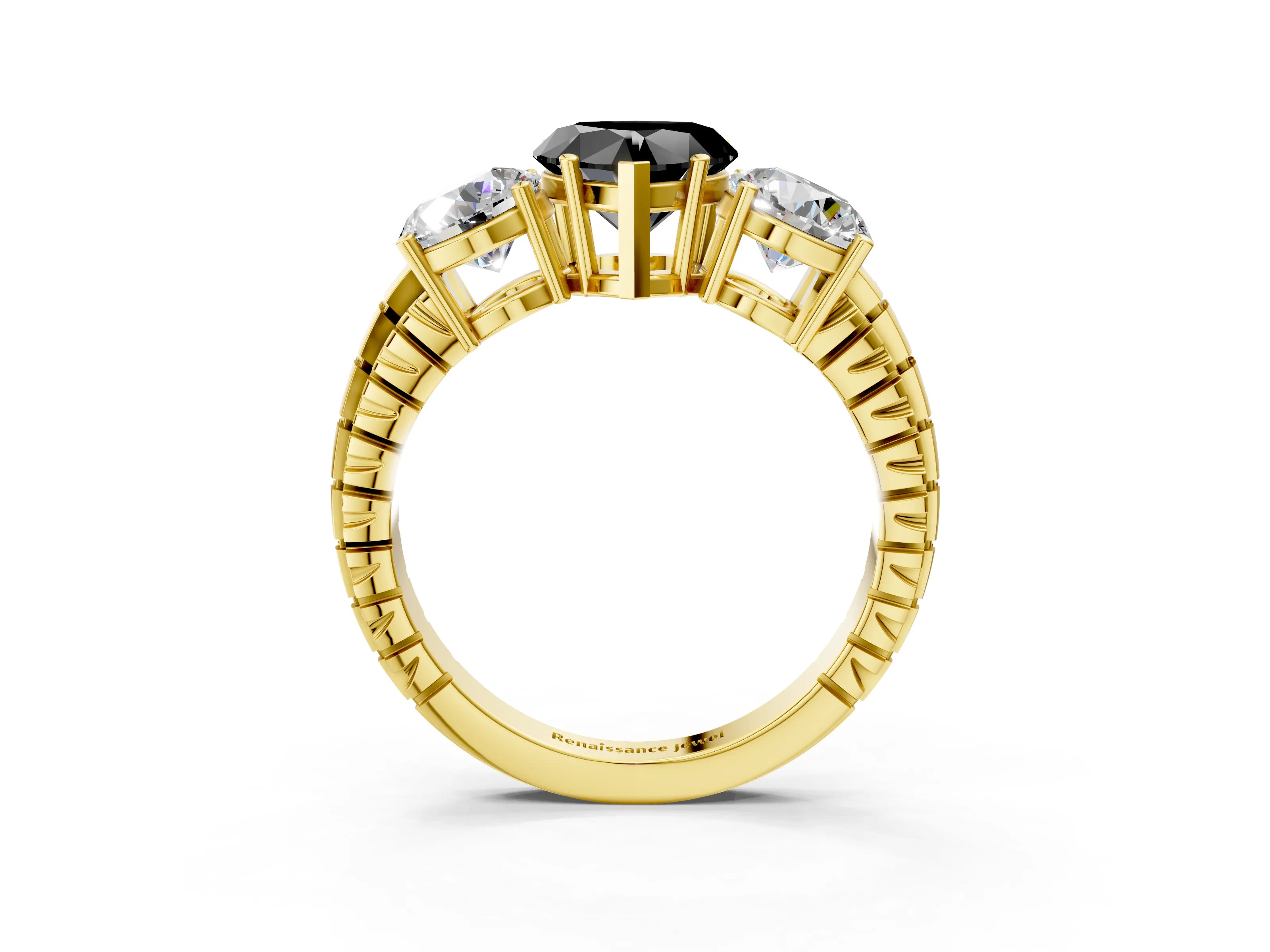 Yellow gold Three-Stone Fancy Black Heart Cut Cut Diamond Ring with Channel-Set Band and Prong Setting_3