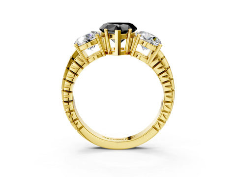 Yellow gold Three-Stone Fancy Black Heart Cut Cut Diamond Ring with Channel-Set Band and Prong Setting_3