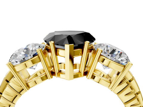 Yellow gold Three-Stone Fancy Black Heart Cut Cut Diamond Ring with Channel-Set Band and Prong Setting_4