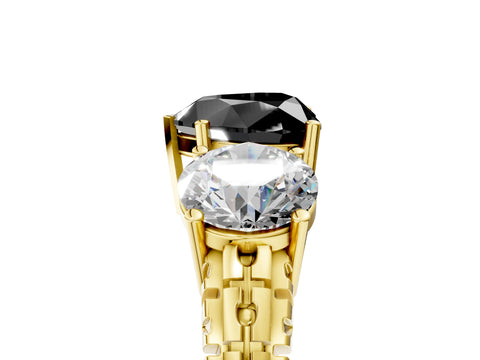 Yellow gold Three-Stone Fancy Black Heart Cut Cut Diamond Ring with Channel-Set Band and Prong Setting_5