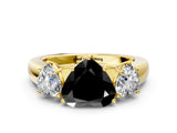 Yellow gold Three-Stone Fancy Black Heart Cut Cut Diamond Ring with Prong Setting and Classic Band