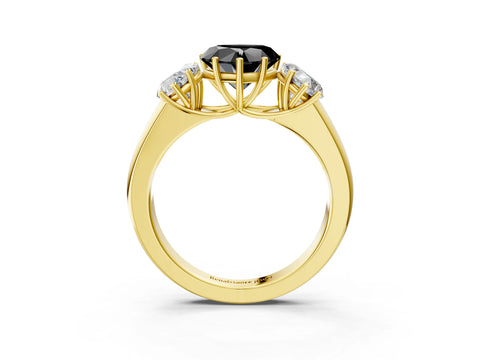 Yellow gold Three-Stone Fancy Black Heart Cut Cut Diamond Ring with Prong Setting and Classic Band_3