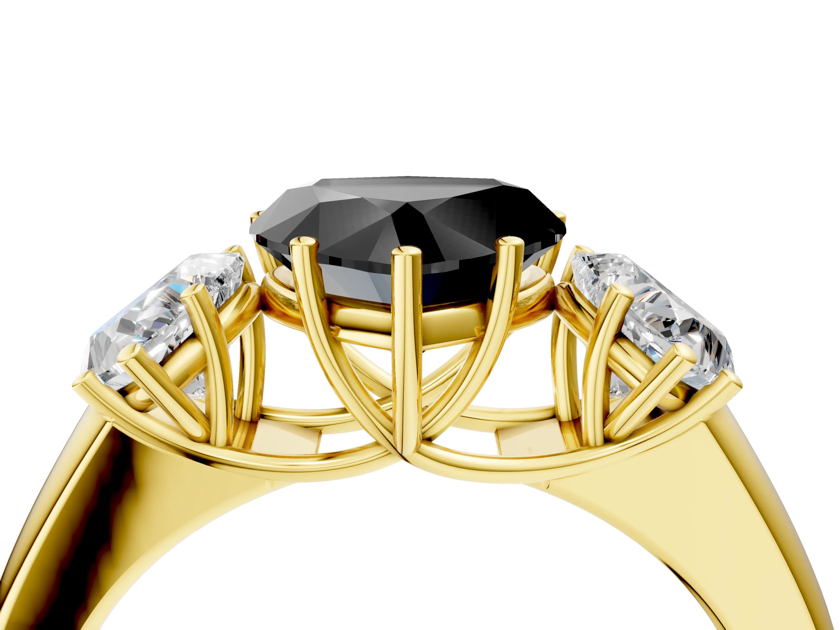 Yellow gold Three-Stone Fancy Black Heart Cut Cut Diamond Ring with Prong Setting and Classic Band_4