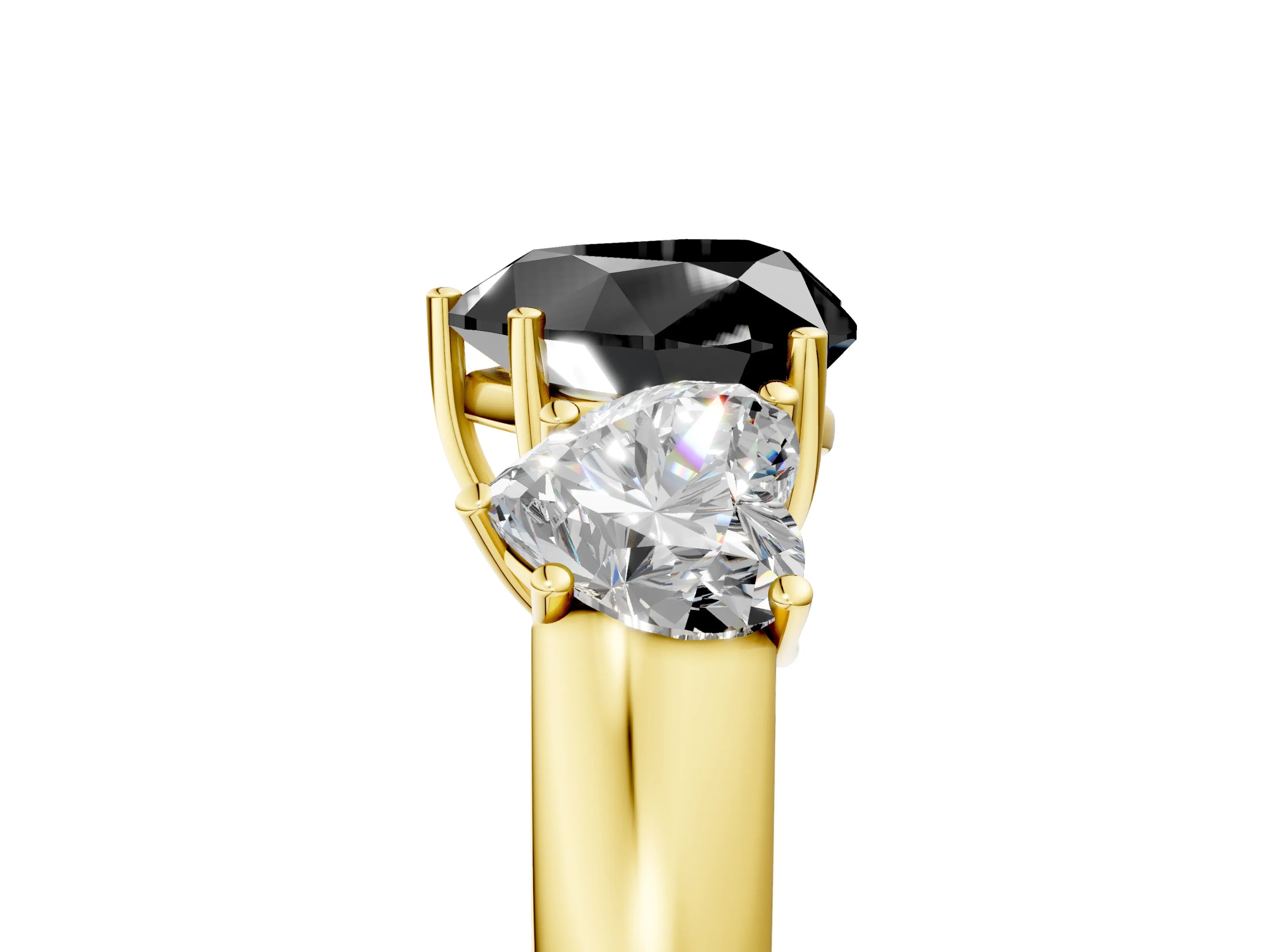 Yellow gold Three-Stone Fancy Black Heart Cut Cut Diamond Ring with Prong Setting and Classic Band_5