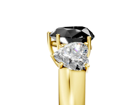 Yellow gold Three-Stone Fancy Black Heart Cut Cut Diamond Ring with Prong Setting and Classic Band_5