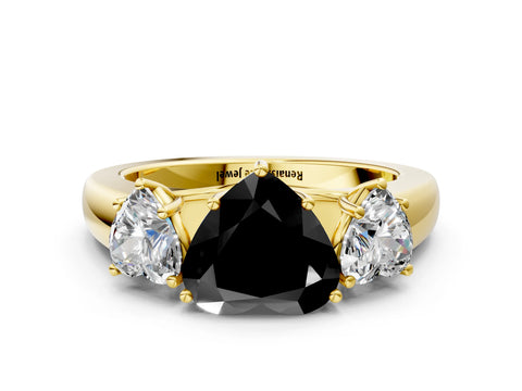 Yellow gold Three-Stone Fancy Black Heart Cut Cut Diamond Ring with Prong Setting and Classic Band