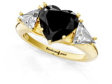 Yellow gold Three-Stone Fancy Black Heart Cut Cut Diamond Ring with Trillion Side Stones and Four-Prong Setting_4