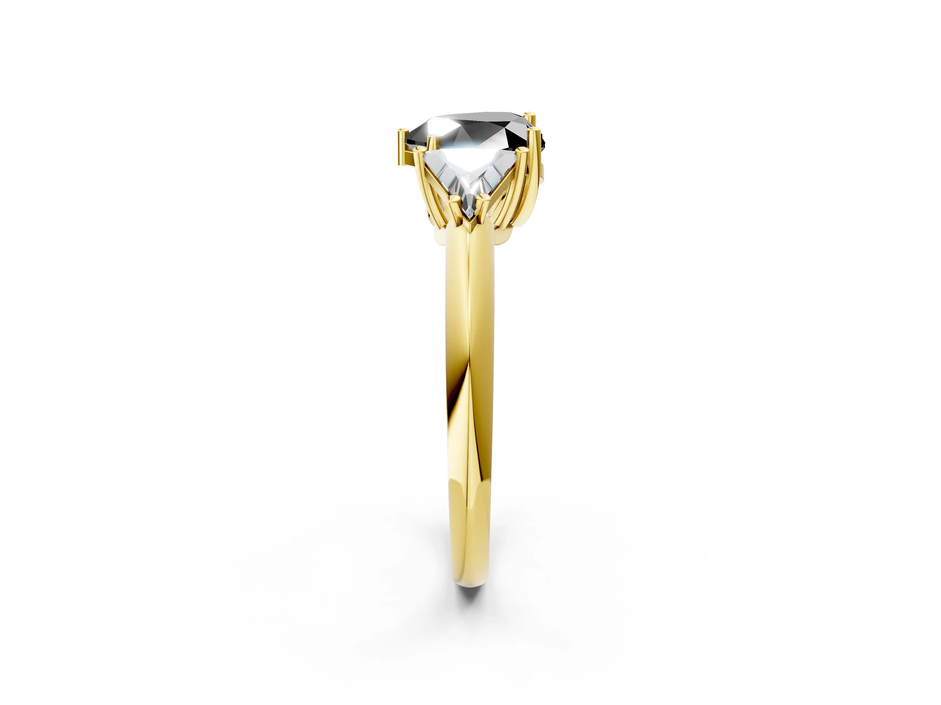 Yellow gold Three-Stone Fancy Black Heart Cut Cut Diamond Ring with Trillion Side Stones and Four-Prong Setting_5