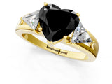 Yellow gold Three-Stone Fancy Black Heart Cut Cut Diamond Ring with Trillion Side Stones on a Split Shank Band_1