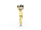 Yellow gold Three-Stone Fancy Black Heart Cut Cut Diamond Ring with Trillion Side Stones on a Split Shank Band_2