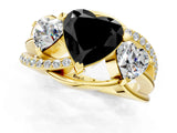 Yellow gold Three-Stone Fancy Black Heart Cut Cut Diamond Split Shank Prong Set Ring_1