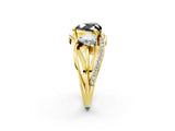 Yellow gold Three-Stone Fancy Black Heart Cut Cut Diamond Split Shank Prong Set Ring_2