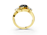 Yellow gold Three-Stone Fancy Black Heart Cut Cut Diamond Split Shank Prong Set Ring_3