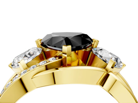 Yellow gold Three-Stone Fancy Black Heart Cut Cut Diamond Split Shank Prong Set Ring_4