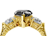 Yellow gold Three-Stone Fancy Black Heart Cut Cut Milgrain Band Prong Setting Ring_10