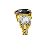 Yellow gold Three-Stone Fancy Black Heart Cut Cut Milgrain Band Prong Setting Ring_11