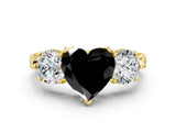 Yellow gold Three-Stone Fancy Black Heart Cut Cut Milgrain Band Prong Setting Ring_6