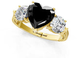 Yellow gold Three-Stone Fancy Black Heart Cut Cut Milgrain Band Prong Setting Ring_7