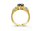 Yellow gold Three-Stone Fancy Black Heart Cut Cut Milgrain Band Prong Setting Ring_9