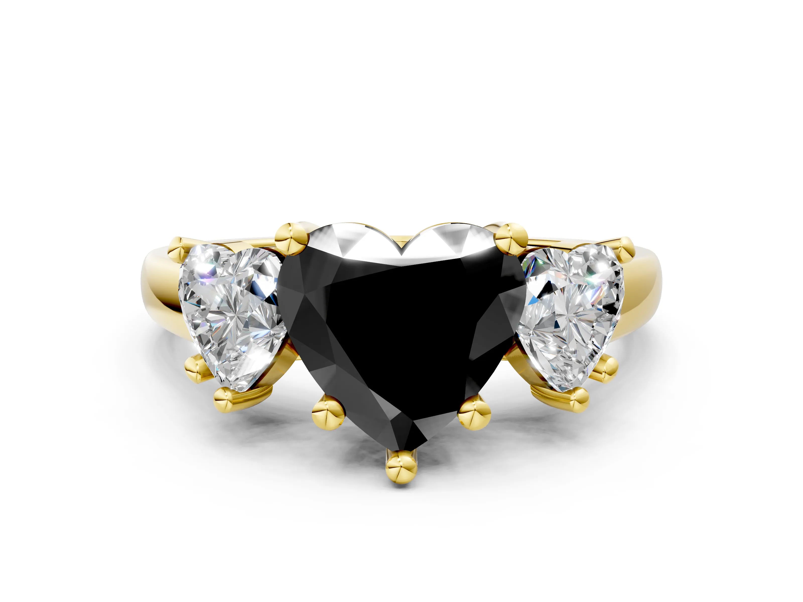 Yellow gold Three-Stone Fancy Black Heart Cut Cut Solitaire Ring with Classic Prong Setting