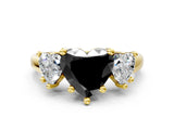 Yellow gold Three-Stone Fancy Black Heart Cut Cut Solitaire Ring with Classic Prong Setting