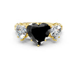 Yellow gold Three-Stone Fancy Black Heart Cut Diamond Braided Band Ring with Four-Prong Setting_12
