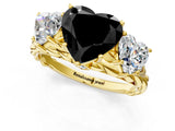 Yellow gold Three-Stone Fancy Black Heart Cut Diamond Braided Band Ring with Four-Prong Setting_13