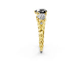 Yellow gold Three-Stone Fancy Black Heart Cut Diamond Braided Band Ring with Four-Prong Setting_14