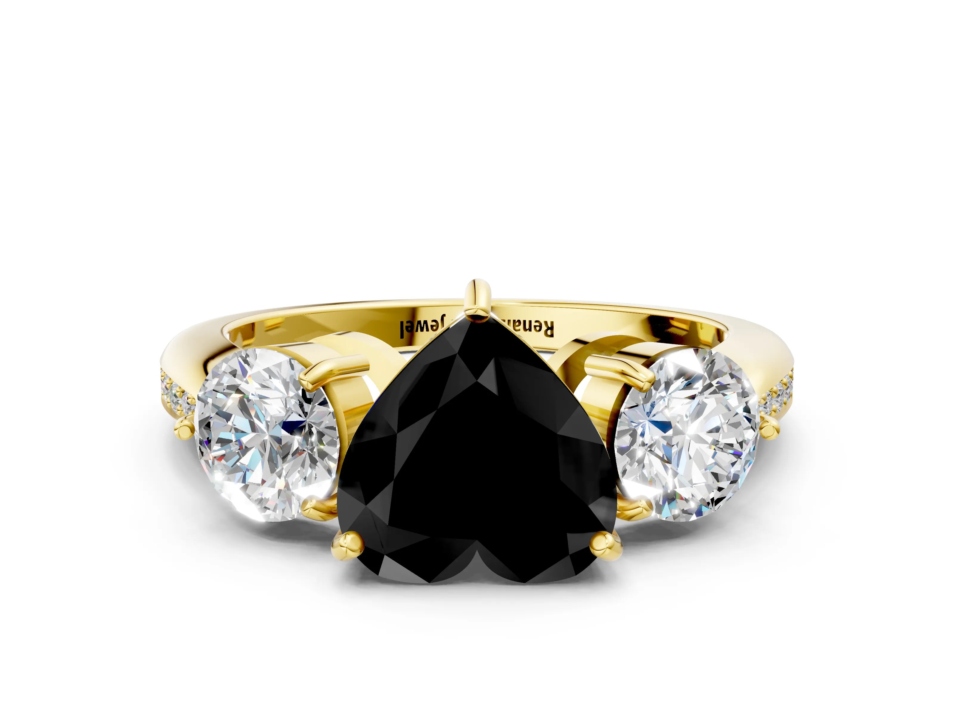 Yellow gold Three-Stone Fancy Black Heart Cut Diamond Channel Set Engagement Ring with Prong Setting_12