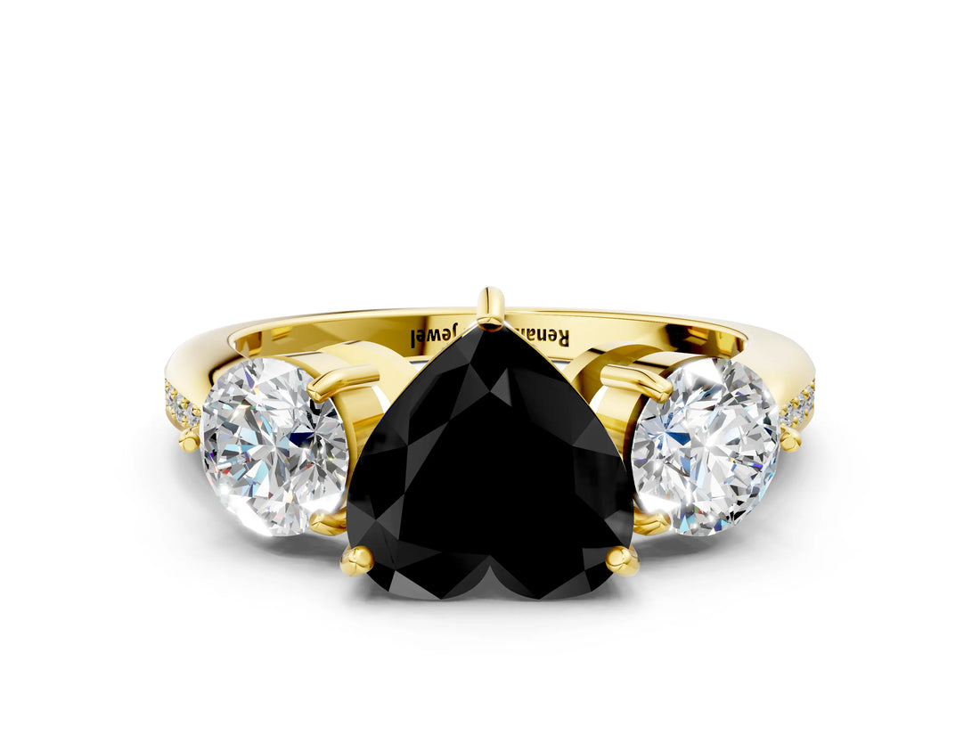 Yellow gold Three-Stone Fancy Black Heart Cut Diamond Channel Set Engagement Ring with Prong Setting_12