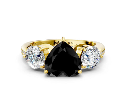 Yellow gold Three-Stone Fancy Black Heart Cut Diamond Channel Set Engagement Ring with Prong Setting_12