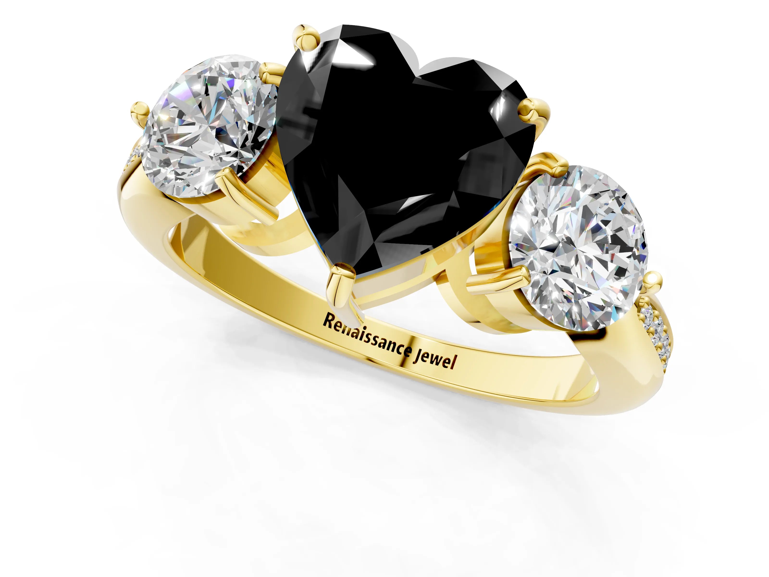 Yellow gold Three-Stone Fancy Black Heart Cut Diamond Channel Set Engagement Ring with Prong Setting_13