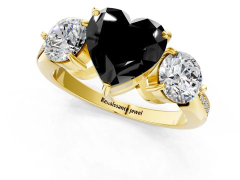 Yellow gold Three-Stone Fancy Black Heart Cut Diamond Channel Set Engagement Ring with Prong Setting_13