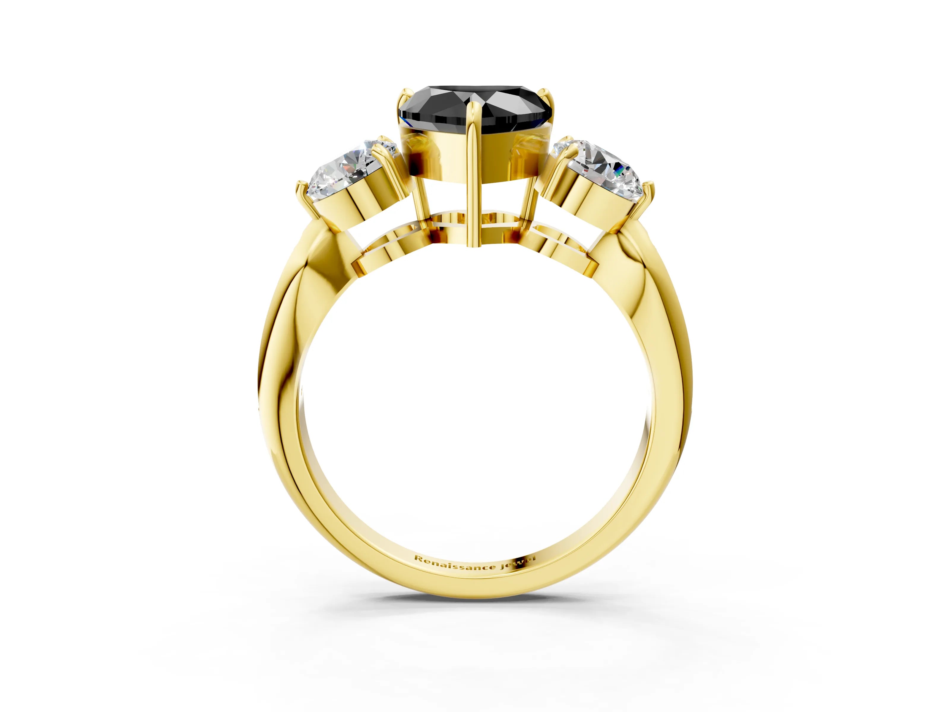 Yellow gold Three-Stone Fancy Black Heart Cut Diamond Channel Set Engagement Ring with Prong Setting_15