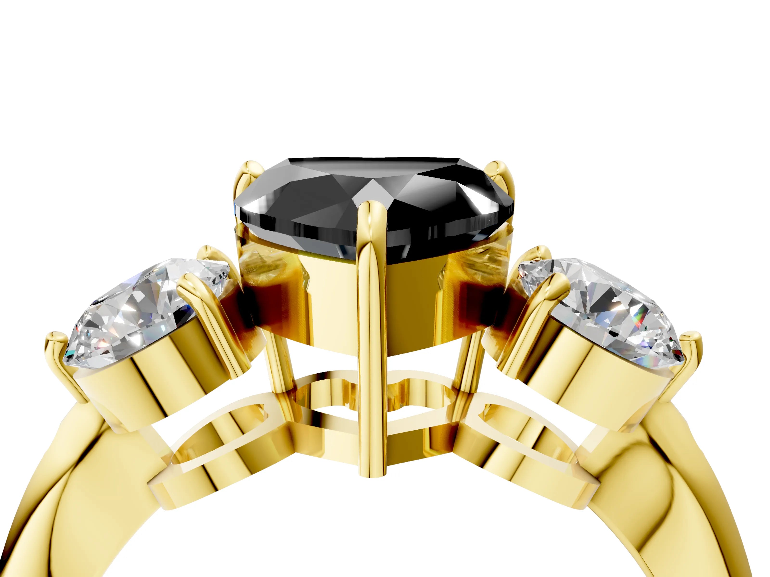Yellow gold Three-Stone Fancy Black Heart Cut Diamond Channel Set Engagement Ring with Prong Setting_16