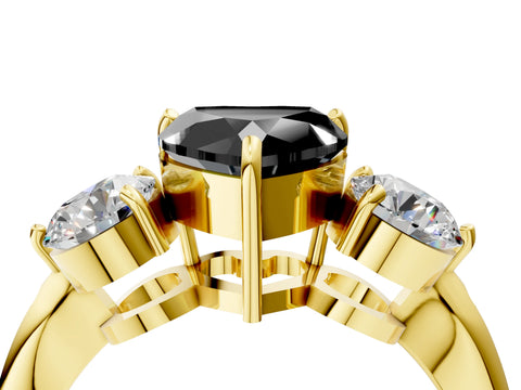 Yellow gold Three-Stone Fancy Black Heart Cut Diamond Channel Set Engagement Ring with Prong Setting_16