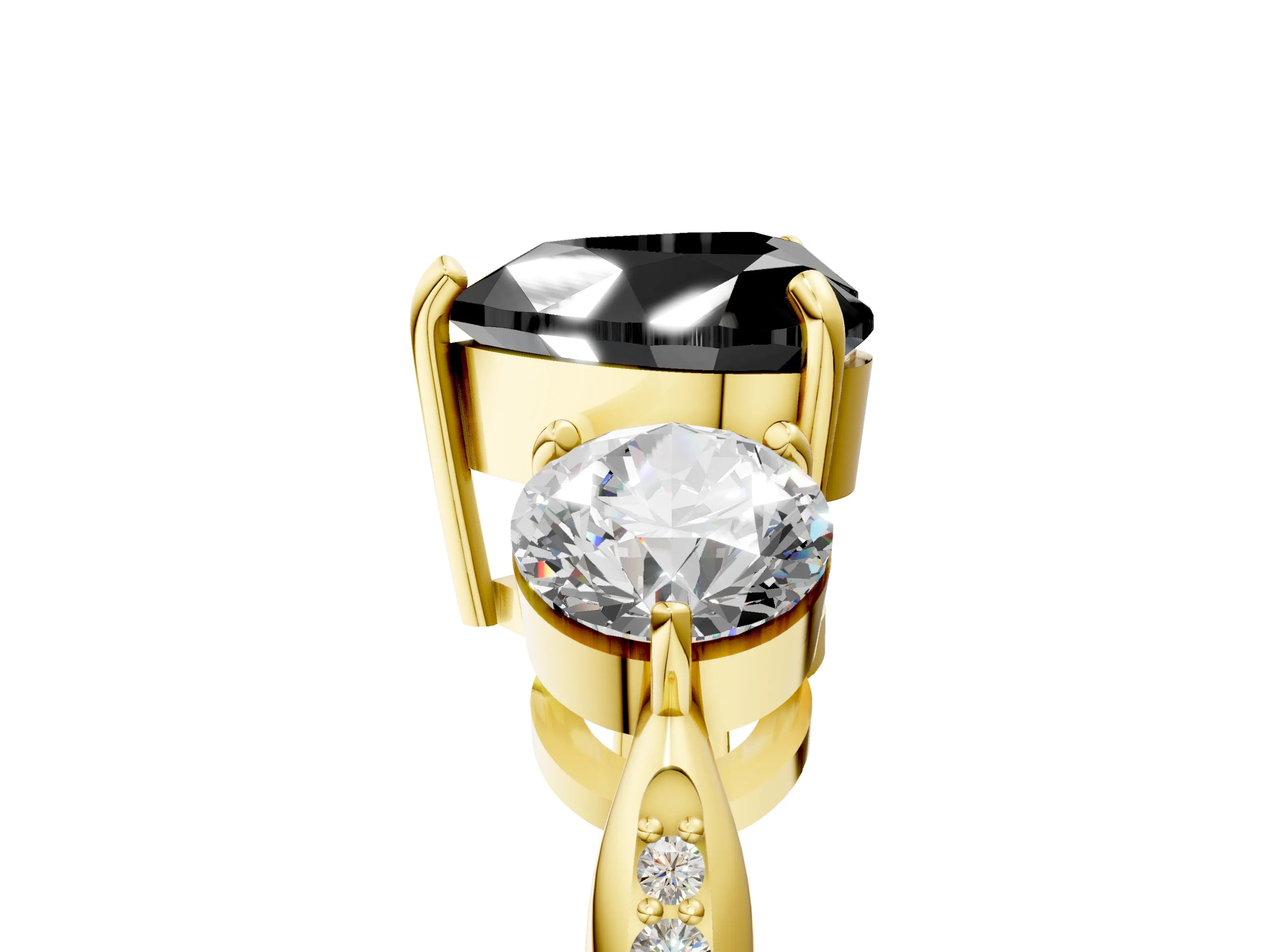 Yellow gold Three-Stone Fancy Black Heart Cut Diamond Channel Set Engagement Ring with Prong Setting_17